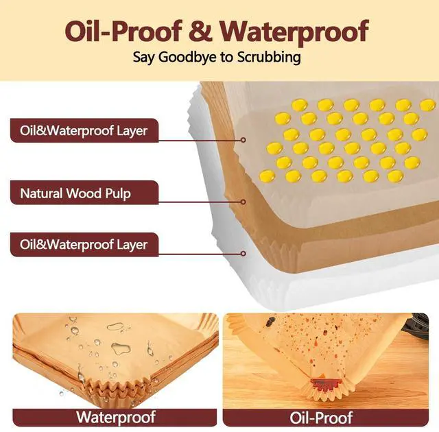 Alt view image 4 of 7 - Inch Air Fryer Liners Disposable-125PCS Square Parchment Paper Liners,Heat Resistant & Non-Stick,Unbleached Liners for Air Fryer,Oven,Roasting,Baking,MicrowaveBottom is 8 Inch