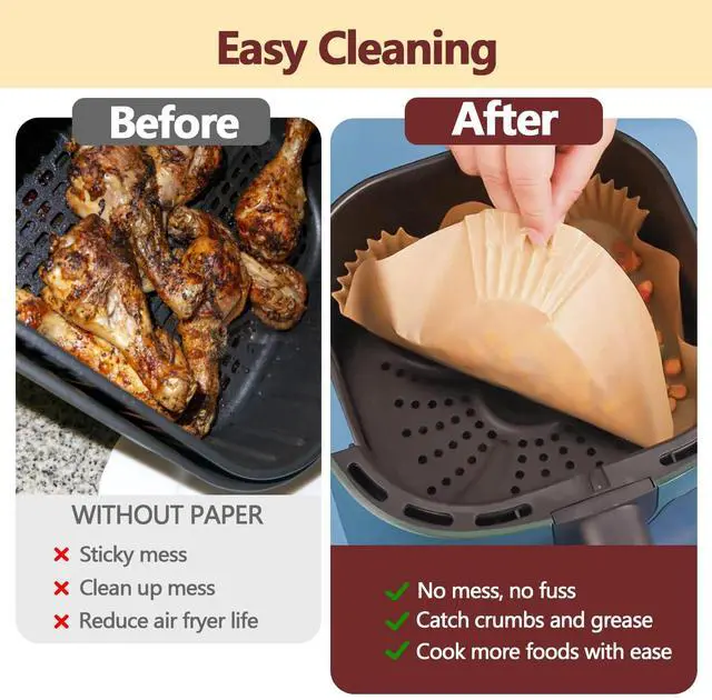 Alt view image 5 of 7 - Inch Air Fryer Liners Disposable-125PCS Square Parchment Paper Liners,Heat Resistant & Non-Stick,Unbleached Liners for Air Fryer,Oven,Roasting,Baking,MicrowaveBottom is 8 Inch