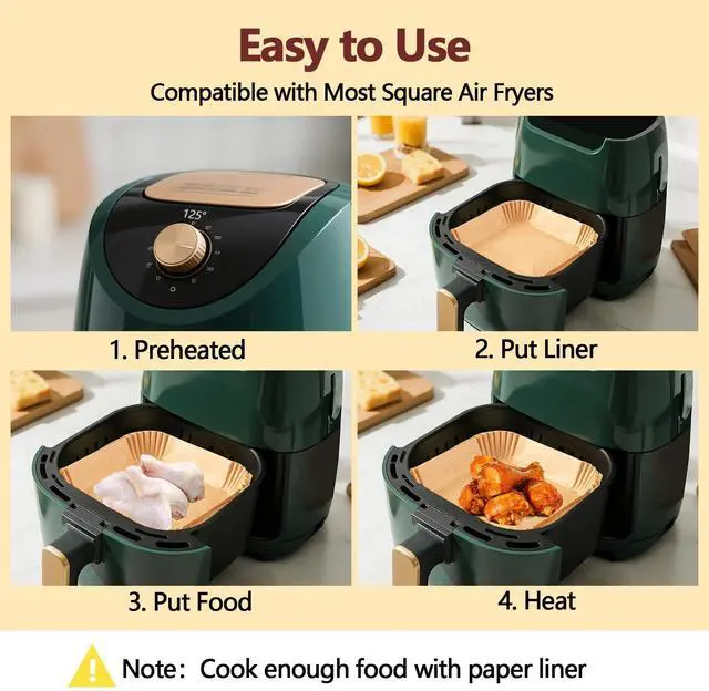 Alt view image 6 of 7 - Inch Air Fryer Liners Disposable-125PCS Square Parchment Paper Liners,Heat Resistant & Non-Stick,Unbleached Liners for Air Fryer,Oven,Roasting,Baking,MicrowaveBottom is 8 Inch