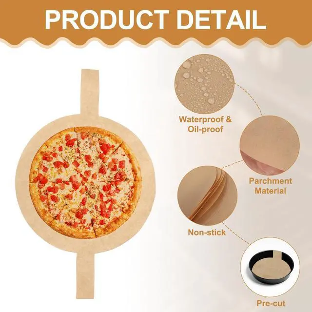 Alt view image 3 of 6 - 10 Inch Round Parchment Paper, Non Stick Circle Baking Sheets Paper Precut Liners with Lift Tabs for Air Fryer Cake Baking Cake Pan (Wood Color, Pack of 100)