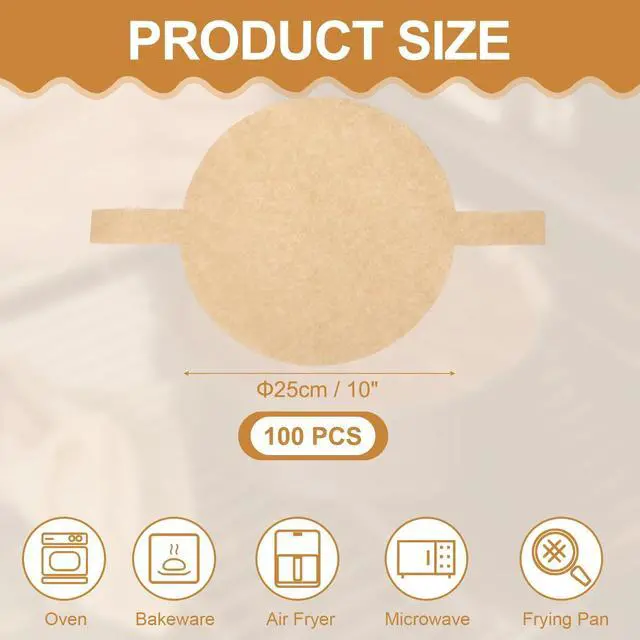 Alt view image 2 of 6 - 10 Inch Round Parchment Paper, Non Stick Circle Baking Sheets Paper Precut Liners with Lift Tabs for Air Fryer Cake Baking Cake Pan (Wood Color, Pack of 100)