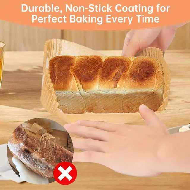 Alt view image 4 of 7 - 100 Pcs Loaf Pan Liners for Baking Bread 9x5 Inch, Non-Stick Pre Formed Parchment Paper for Bread Pan, Ideal Disposable Loaf Breads Liners for Baking Toast, Cakes, Banana Breads, Brown