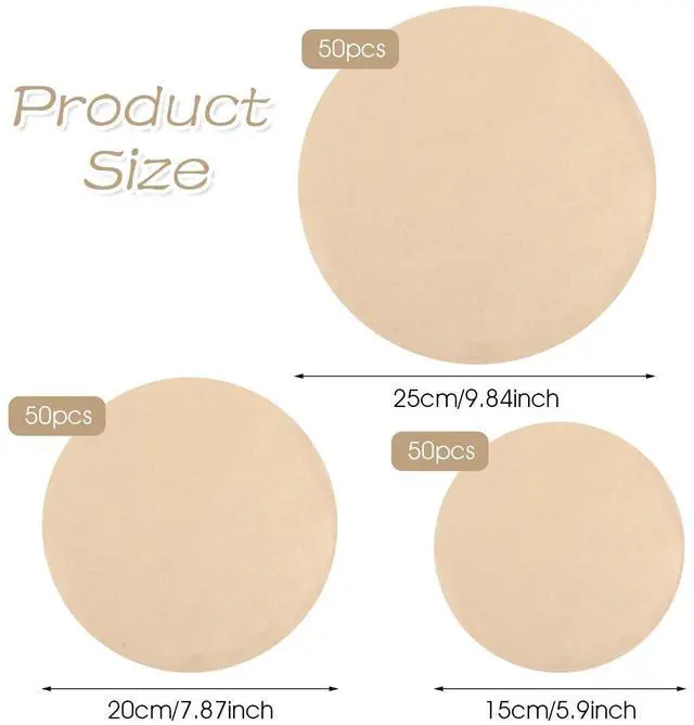 Alt view image 2 of 6 - 150 Sheets Round Baking Parchment Paper, 6, 8, 10 Inch Parchment Paper for Cake Pan Liners Non-Stick Precut Parchment Paper for Cookies Steamer Grilling Pizza Pan Springform Pan Baking