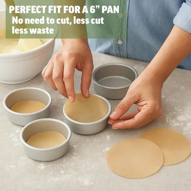 Alt view image 5 of 7 - Inch Parchment Paper Rounds (100 Sheets) - Unbleached, Pre-cut, High Heat, Round Liners - Fits 6 inch Small Round Cake Pans or Great for Lining, Freezing and Storing, and Separating