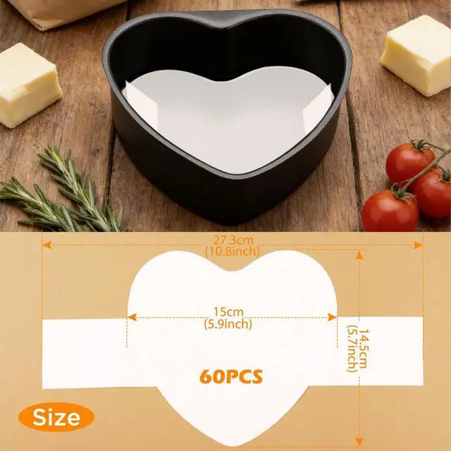 Alt view image 3 of 6 - Baking Parchment Paper 6 inch Heart Shape, 60 Pcs Cake Pan Liner with Lift Tab, Non-Stick Precut Baking Parchment for Baking Cookies, Bread (White)