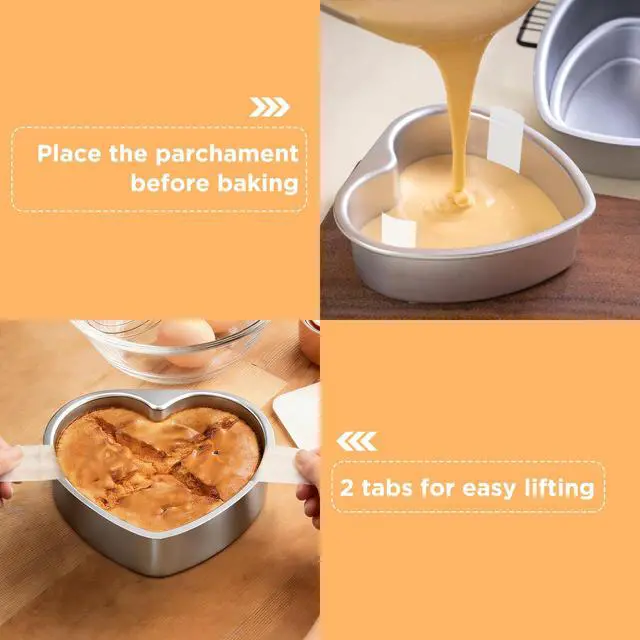 Alt view image 6 of 6 - Baking Parchment Paper 6 inch Heart Shape, 60 Pcs Cake Pan Liner with Lift Tab, Non-Stick Precut Baking Parchment for Baking Cookies, Bread (White)