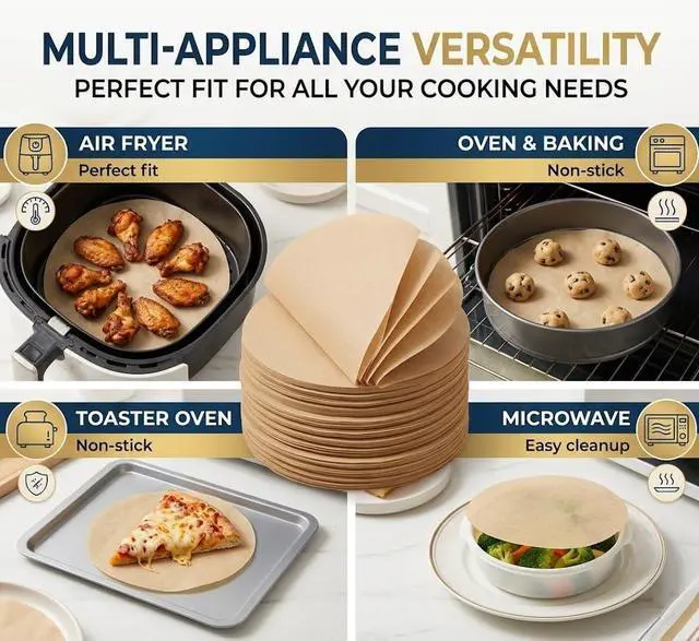 Alt view image 2 of 6 - 150-Pack Unbleached Parchment Paper Rounds (6, 8, 10 Inch) - Non-Stick Precut Baking Circles for Springform Cake Pans & Freezing Hamburger Patties (Unbleached)