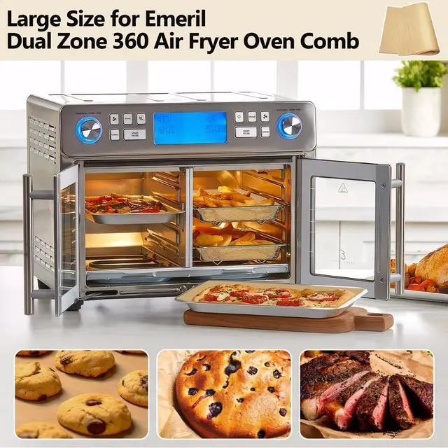 Alt view image 2 of 7 - Air Fryer Paper Liners for Emeril Lagasse Dual Zone 360 Air Fryer Oven Combo with French Door, 100 PCS Large Size Parchment Paper Square Airfryer Liner Baking Sheets for Emeril Lagasse 360 Toster Oven