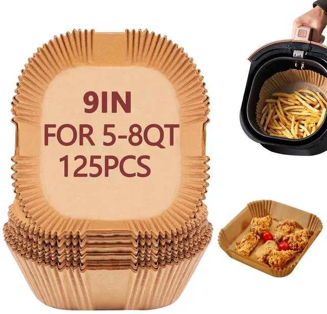 Main image of 9 Inch Air Fryer Liners Disposable, 125 Pack Parchment Paper Sheets for Air Fryer Basket, Non-Stick, Disposable, Unbleached, Heat Resistant, Fits 5-8 QT Air Fryers, Oil-Free & Healthy Cooking