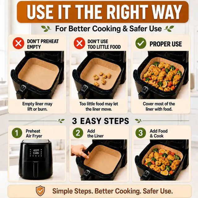 Alt view image 2 of 5 - 9 Inch Air Fryer Liners Disposable, 125 Pack Parchment Paper Sheets for Air Fryer Basket, Non-Stick, Disposable, Unbleached, Heat Resistant, Fits 5-8 QT Air Fryers, Oil-Free & Healthy Cooking