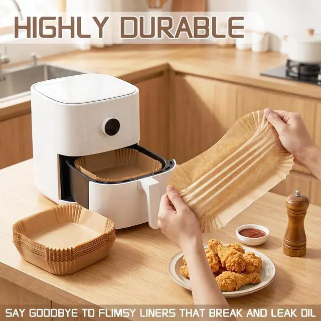 Alt view image 2 of 7 - Disposable Air Fryer Liners 8 Inch, 125 Pcs Unbleached Parchment Paper for Air Fryer Basket, Non-Stick, Oil Resistant, Easy Cleanup, Square Liners for 5-8 QT