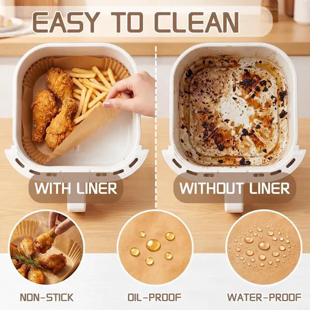 Alt view image 3 of 7 - Disposable Air Fryer Liners 8 Inch, 125 Pcs Unbleached Parchment Paper for Air Fryer Basket, Non-Stick, Oil Resistant, Easy Cleanup, Square Liners for 5-8 QT