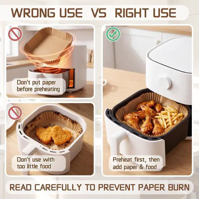 Alt view image 6 of 7 - Disposable Air Fryer Liners 8 Inch, 125 Pcs Unbleached Parchment Paper for Air Fryer Basket, Non-Stick, Oil Resistant, Easy Cleanup, Square Liners for 5-8 QT