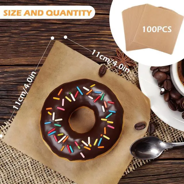 Alt view image 2 of 5 - 4 x 4 Inch Small Parchment Paper for Candy Wrappers, 100 Sheets Food Basket Liners for Tacos, Burgers, Grease Proof Liners Non-stick Unbleach Deli Wrap Wax Paper Sheets Kraft