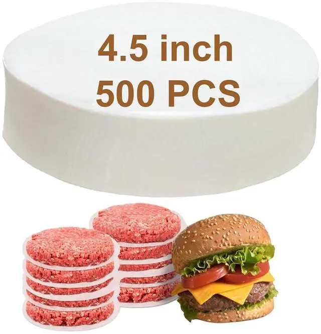 Main image of 500pcs 4.5 Inch Hamburger Patty Paper Rounds White Parchment Paper Non-Stick Food Grade Burger Paper Sheets for Burger Press/Separating Frozen Patties (4.5")