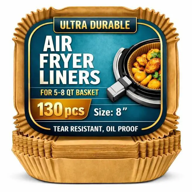 Main image of Air Fryer Liners 130 Pcs, 8 Inch Square Parchment Paper for Air Fryer For 5-8 QT Basket, Disposable Non-Stick Baking Paper Sheets, Oil-Resistant Liners for Air Fryer Basket, Steamer, Microwave, Oven