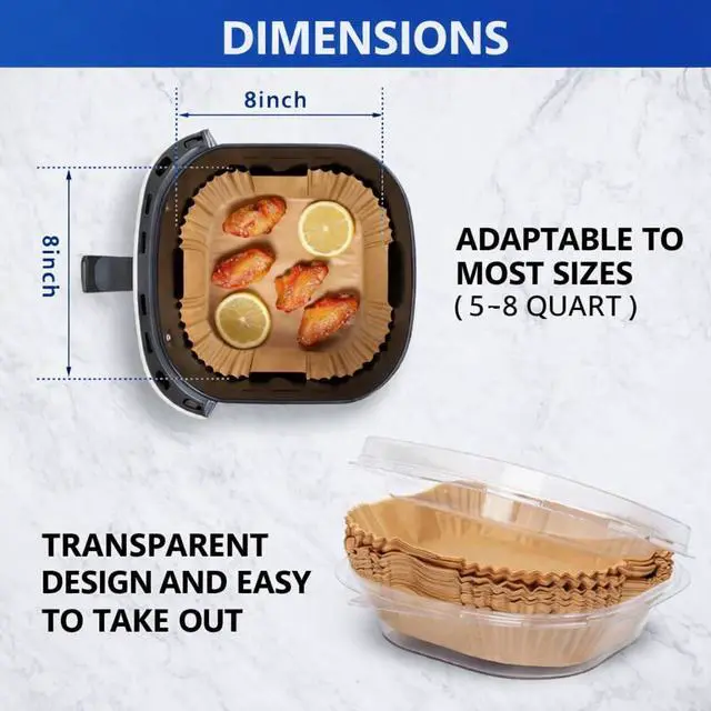 Alt view image 2 of 7 - Air Fryer Liners 130 Pcs, 8 Inch Square Parchment Paper for Air Fryer For 5-8 QT Basket, Disposable Non-Stick Baking Paper Sheets, Oil-Resistant Liners for Air Fryer Basket, Steamer, Microwave, Oven