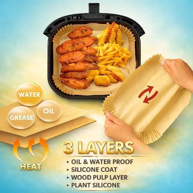Alt view image 3 of 7 - Air Fryer Liners 130 Pcs, 8 Inch Square Parchment Paper for Air Fryer For 5-8 QT Basket, Disposable Non-Stick Baking Paper Sheets, Oil-Resistant Liners for Air Fryer Basket, Steamer, Microwave, Oven