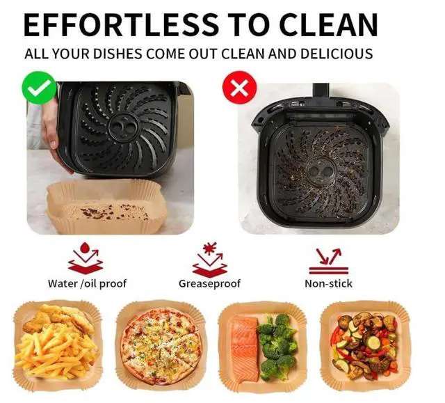 Alt view image 6 of 7 - Air Fryer Liners 130 Pcs, 8 Inch Square Parchment Paper for Air Fryer For 5-8 QT Basket, Disposable Non-Stick Baking Paper Sheets, Oil-Resistant Liners for Air Fryer Basket, Steamer, Microwave, Oven