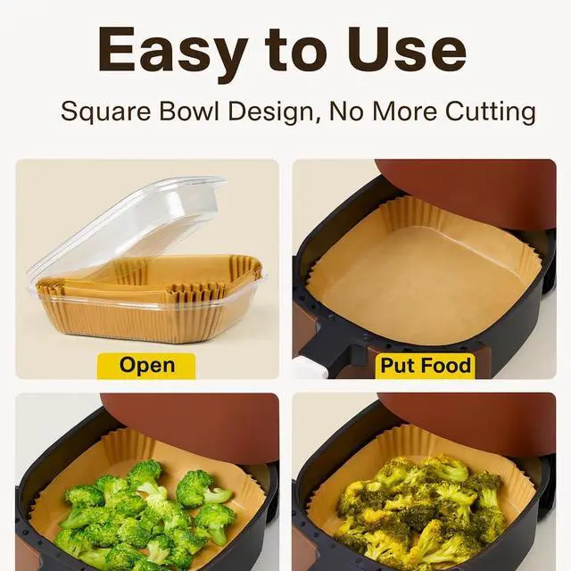 Alt view image 5 of 7 - Air Fryer Liners 130 Pcs, 8 Inch Square Parchment Paper for Air Fryer For 5-8 QT Basket, Disposable Non-Stick Baking Paper Sheets, Oil-Resistant Liners for Air Fryer Basket, Steamer, Microwave, Oven