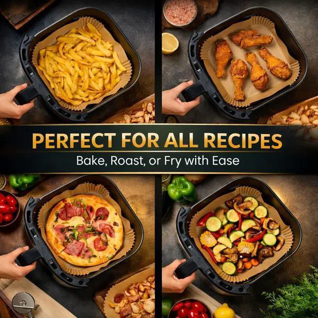 Alt view image 7 of 7 - Air Fryer Liners 130 Pcs, 8 Inch Square Parchment Paper for Air Fryer For 5-8 QT Basket, Disposable Non-Stick Baking Paper Sheets, Oil-Resistant Liners for Air Fryer Basket, Steamer, Microwave, Oven