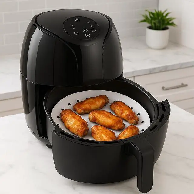 Alt view image 2 of 7 - Air Fryer Perforated Parchment Paper, Set of 100, 8 inch Air Fryer Liner/Bamboo Steamer Paper/Perforated Parchment Paper for Air Fryer, Steaming Basket and More (6/7/9/10 Inch Available)