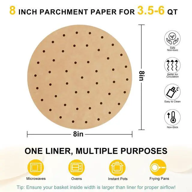 Alt view image 2 of 7 - Air Fryer Parchment Paper Liners, 8 Inch 100 Pcs