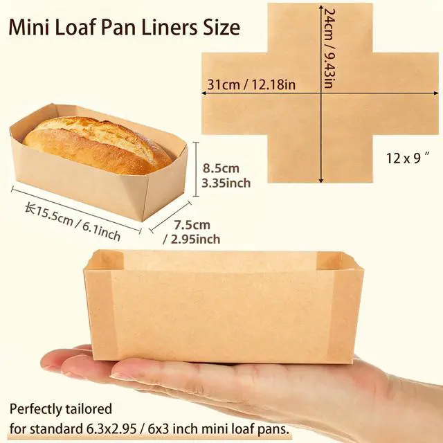 Alt view image 2 of 7 - Mini Loaf Pan Liners, 100 Pcs Unbleached Parchment Paper, Non-Stick Bread Pan Liners for 6x3 / 6.3x2.95 Inch Pans, Pre Cut Parchment Liners for Bread Meatloaf Cakes