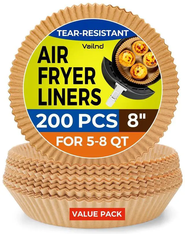 Main image of Air Fryer Liners for Ninja, 200 Pcs 8" Round Airfryer Paper Liners Disposable for Oven, Pans & Baking, Non-Stick and Oil Proof Parchment Paper for 5-8 qt Air Fryer Basket by Vailnd