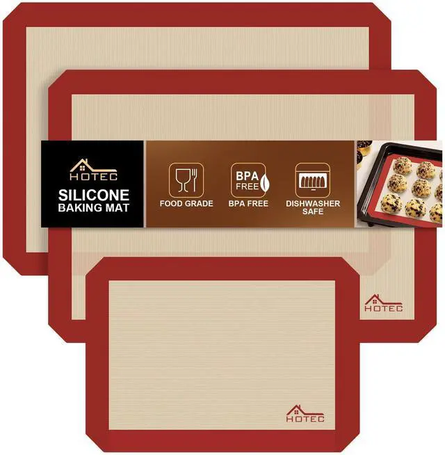 Main image of Silicone Baking Mats 3 Pack Non-Stick Reusable Silicone Baking Sheets for Oven Cookie & Macaron Mats 2 Half Sheet + 1 Quarter Sheet BPA-Free, Dishwasher Safe