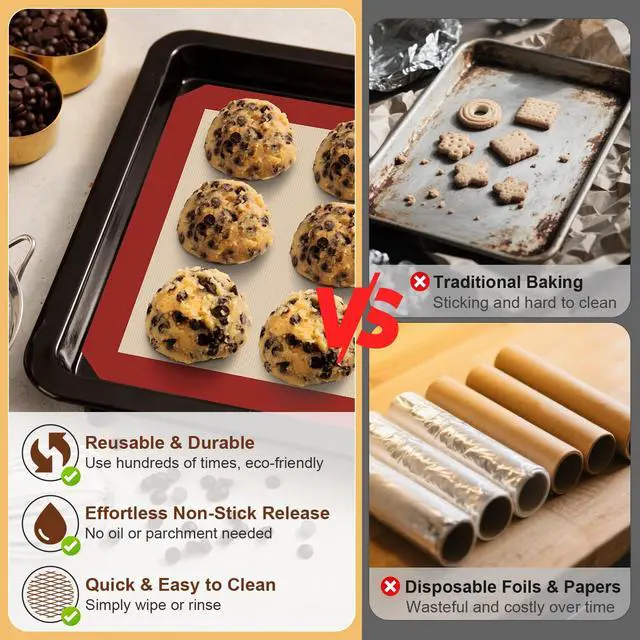 Alt view image 6 of 7 - Silicone Baking Mats 3 Pack Non-Stick Reusable Silicone Baking Sheets for Oven Cookie & Macaron Mats 2 Half Sheet + 1 Quarter Sheet BPA-Free, Dishwasher Safe