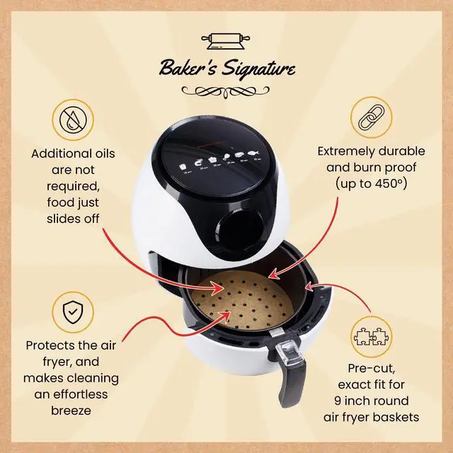 Alt view image 3 of 7 - 9 Steamer Paper, Air Fryer Round Parchment Paper Liners 220pcs Unbleached Bamboo Steamer Liners Easy Cleanup, Will Not Burn or Curl, Non-Toxic & Convenient Packaging by Bakers Signature