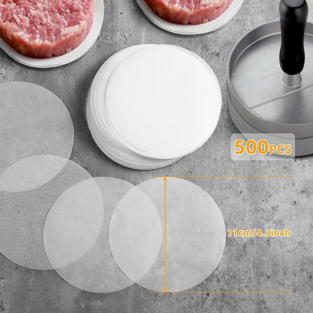 Alt view image 2 of 6 - 500pcs Wax Paper 4.3 inch Non-Stick Hamburger Patty Paper Food Grade Parchment Paper Sheets for BBQ Burger Press Baking, Grill Waxed Stencil Sheet