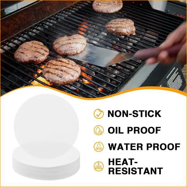 Alt view image 3 of 6 - 500pcs Wax Paper 4.3 inch Non-Stick Hamburger Patty Paper Food Grade Parchment Paper Sheets for BBQ Burger Press Baking, Grill Waxed Stencil Sheet