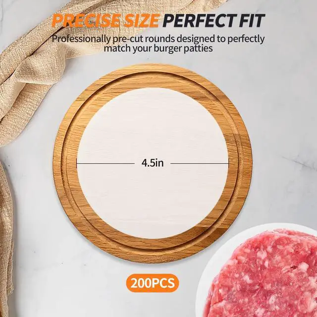 Alt view image 2 of 6 - 200PCS Hamburger Patty Paper, 4.5 Inch Round Non-Stick Patty Paper Sheets,Baking Parchment Rounds for Burger Press,Separating Burger Patty, Cookies and Baking