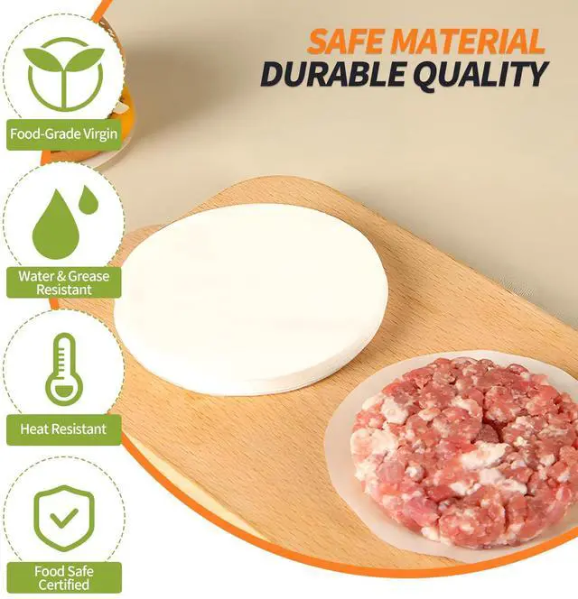 Alt view image 3 of 6 - 200PCS Hamburger Patty Paper, 4.5 Inch Round Non-Stick Patty Paper Sheets,Baking Parchment Rounds for Burger Press,Separating Burger Patty, Cookies and Baking