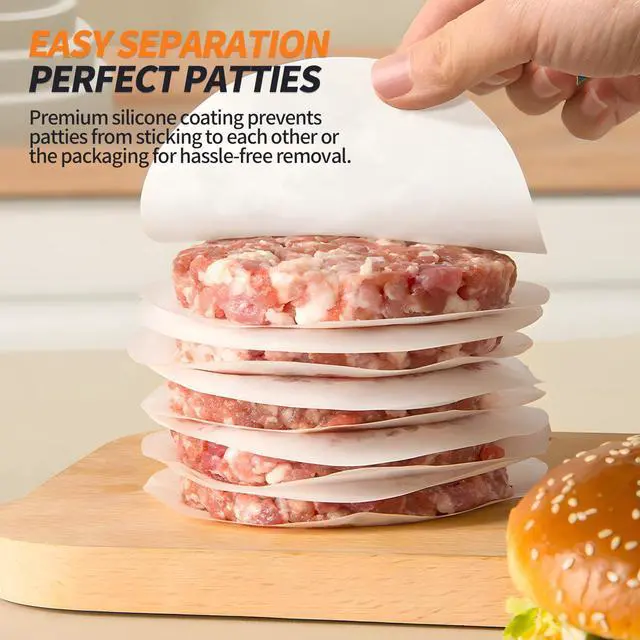 Alt view image 5 of 6 - 200PCS Hamburger Patty Paper, 4.5 Inch Round Non-Stick Patty Paper Sheets,Baking Parchment Rounds for Burger Press,Separating Burger Patty, Cookies and Baking
