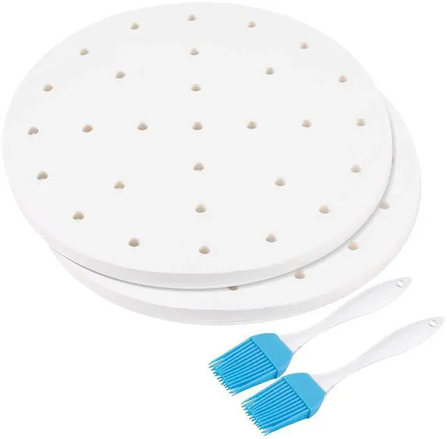 Main image of Inch Perforated Parchment Paper For Air Fryer Liners Round Unbleached 200 Sheets 5.3 5.8 QT AirFryer, Bamboo Steamer Basket, Baking Paper, Microwave, Oven Non-Stick Cooking