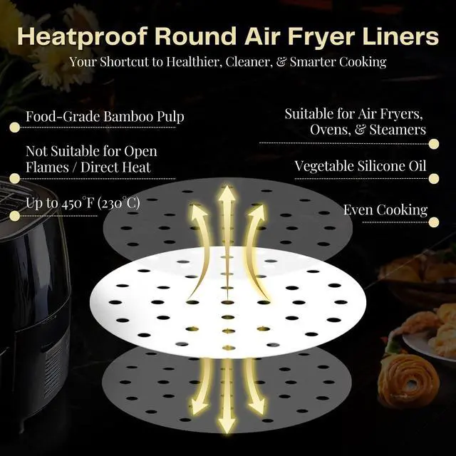 Alt view image 4 of 7 - Inch Perforated Parchment Paper For Air Fryer Liners Round Unbleached 200 Sheets 5.3 5.8 QT AirFryer, Bamboo Steamer Basket, Baking Paper, Microwave, Oven Non-Stick Cooking