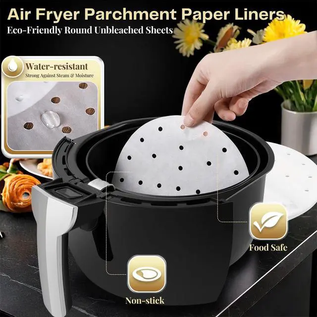 Alt view image 3 of 7 - Inch Perforated Parchment Paper For Air Fryer Liners Round Unbleached 200 Sheets 5.3 5.8 QT AirFryer, Bamboo Steamer Basket, Baking Paper, Microwave, Oven Non-Stick Cooking
