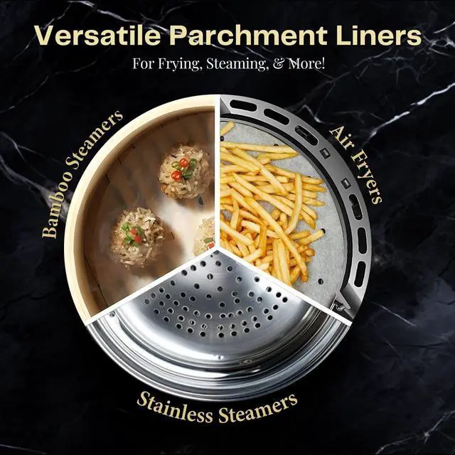 Alt view image 6 of 7 - Inch Perforated Parchment Paper For Air Fryer Liners Round Unbleached 200 Sheets 5.3 5.8 QT AirFryer, Bamboo Steamer Basket, Baking Paper, Microwave, Oven Non-Stick Cooking