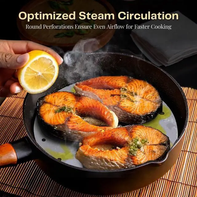Alt view image 5 of 7 - Inch Perforated Parchment Paper For Air Fryer Liners Round Unbleached 200 Sheets 5.3 5.8 QT AirFryer, Bamboo Steamer Basket, Baking Paper, Microwave, Oven Non-Stick Cooking