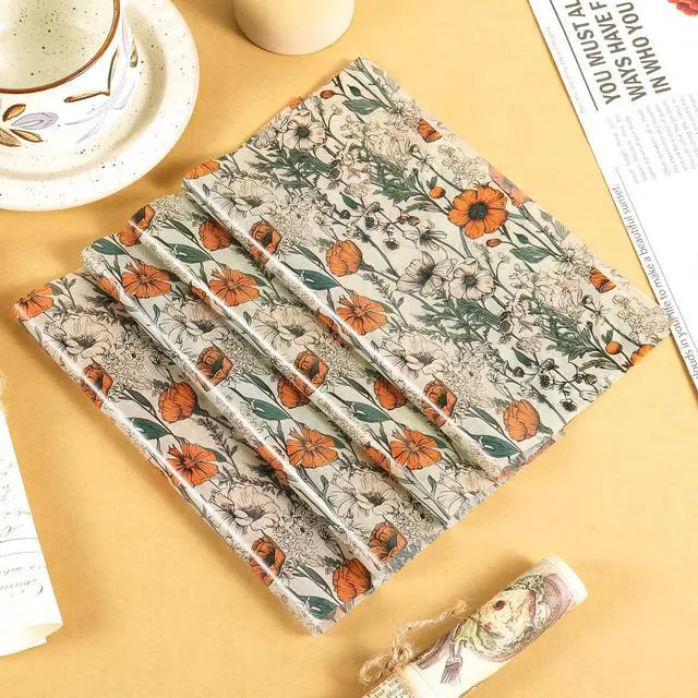 Alt view image 3 of 7 - 150 Sheets Orange Wildflower Garden Floral Wax Paper for Food Deli, 9.8'' x 8.3'' Retro Floral Greaseproof Deli Paper for Sandwich Picnic Basket Liner Birthday Party Supplies