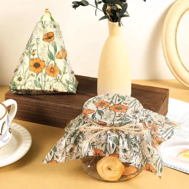 Alt view image 5 of 7 - 150 Sheets Orange Wildflower Garden Floral Wax Paper for Food Deli, 9.8'' x 8.3'' Retro Floral Greaseproof Deli Paper for Sandwich Picnic Basket Liner Birthday Party Supplies