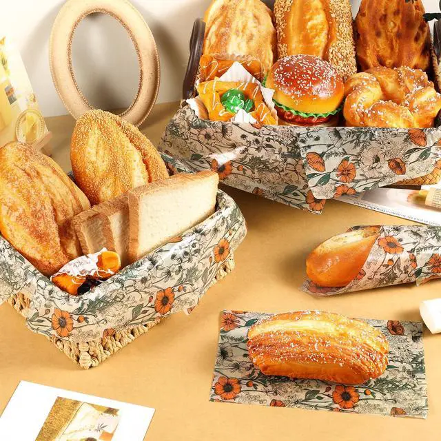 Alt view image 6 of 7 - 150 Sheets Orange Wildflower Garden Floral Wax Paper for Food Deli, 9.8'' x 8.3'' Retro Floral Greaseproof Deli Paper for Sandwich Picnic Basket Liner Birthday Party Supplies
