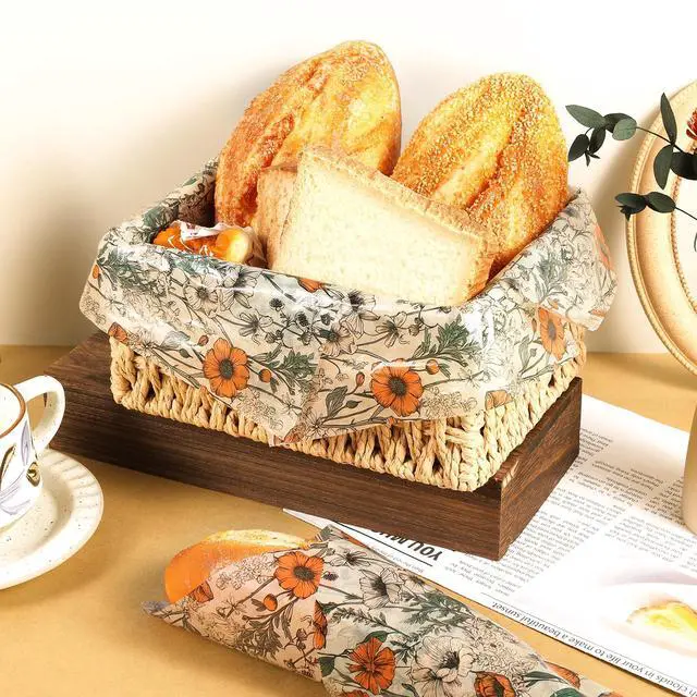 Alt view image 7 of 7 - 150 Sheets Orange Wildflower Garden Floral Wax Paper for Food Deli, 9.8'' x 8.3'' Retro Floral Greaseproof Deli Paper for Sandwich Picnic Basket Liner Birthday Party Supplies