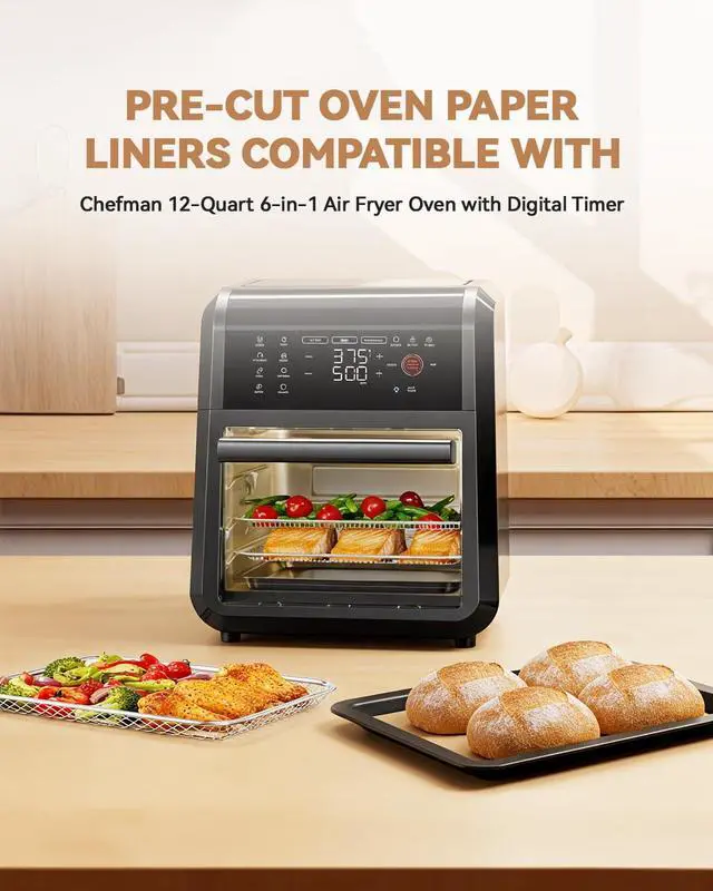 Alt view image 2 of 6 - 125PCs Air Fryer Parchment Paper Liners Compatible with Chefman 12-Quart