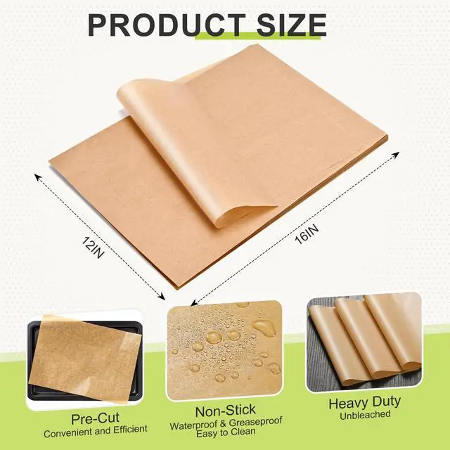 Alt view image 2 of 7 - 200PCS Unbleached Parchment Paper, Pre-Cut 12 x 16 Inches Resealable Pack, Nonstick, For Baking, Cooking, Grilling, Steaming, Fit for Baking Sheet and Parchment Paper for Air Fryer Iiners