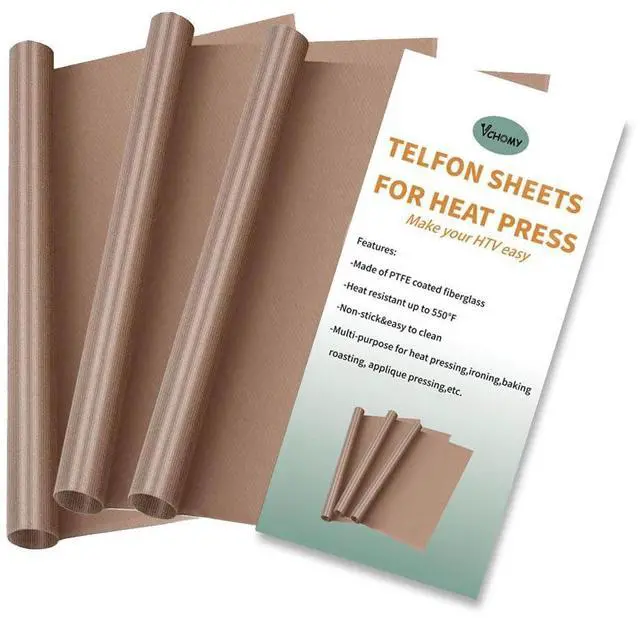 Main image of Teflon Sheets for Heat Press,Non-stick Reusable PTFE Teflon Paper Sheet Roll for Cricut Sublimation Heat Transfer,HTV Iron On,Baking (3 Pack 12x16in)