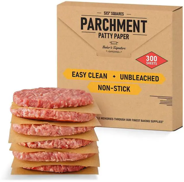 Main image of Hamburger Patty Paper Squares 5"x5", 300Pcs Parchment Paper Sheets | Silicone Coated & Unbleached Pastry Paper Ideal for Baking, Wrapping, Freezing, Non-Toxic Oven Friendly